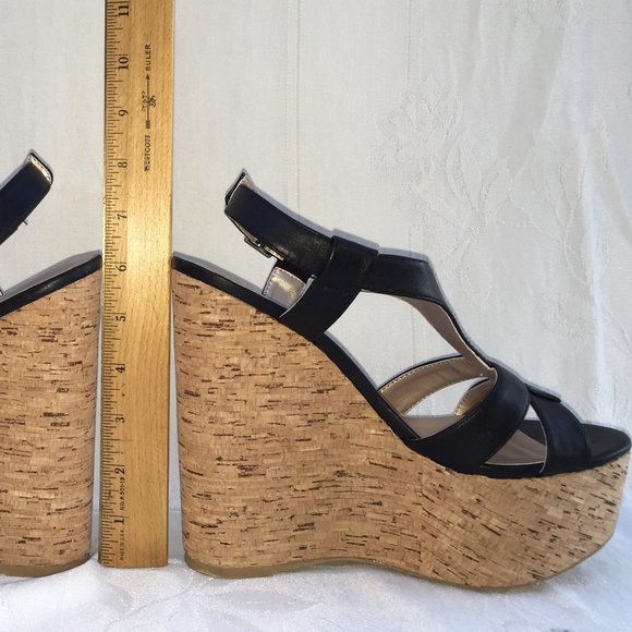 Forever 21 6 inch High Wedge Cork Platform Sandals Black Size 8 NWT - Picture 4 of 14